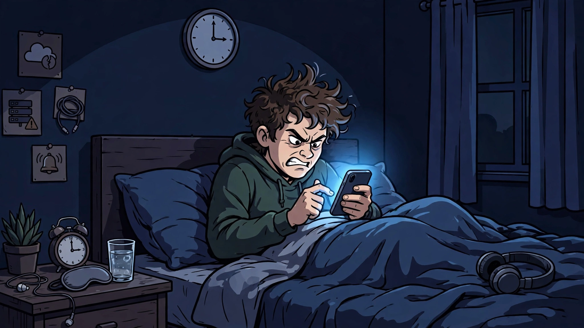 Panel 3: Meanwhile, on social media at 3am